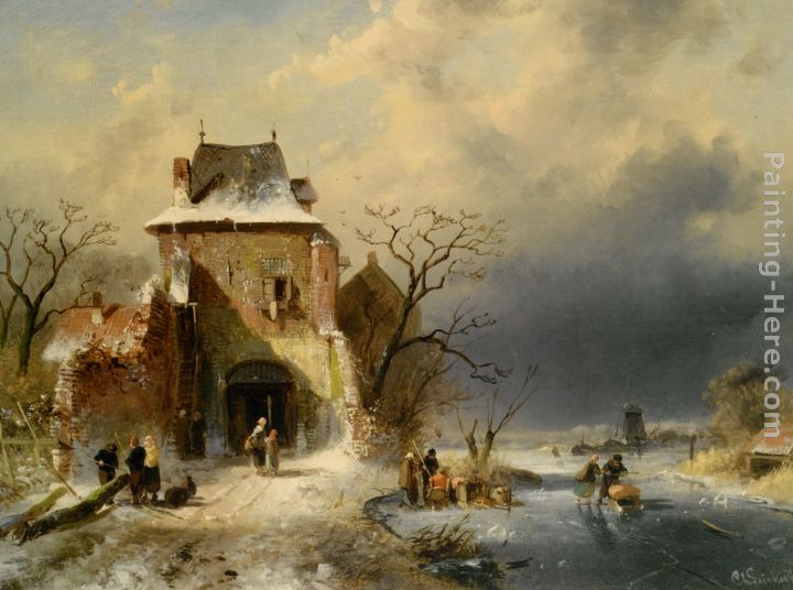 Winter Scene with Figures painting - Charles Henri Joseph Leickert Winter Scene with Figures art painting
